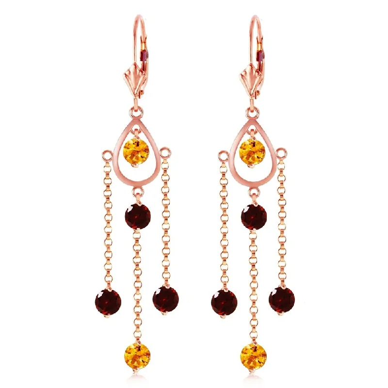 bold emerald summit peak earrings-14K Solid Rose Gold Chandelier Earrings with Citrines & Garnets