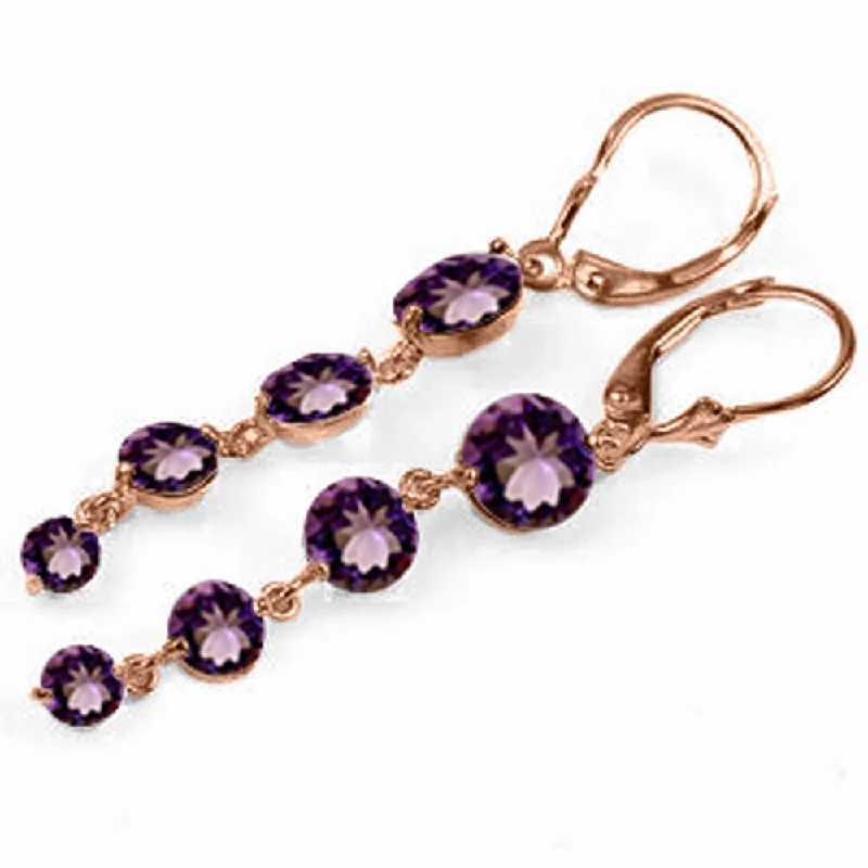 bold emerald summit peak earrings-14K Solid Rose Gold Chandelier Earrings with Natural Amethysts