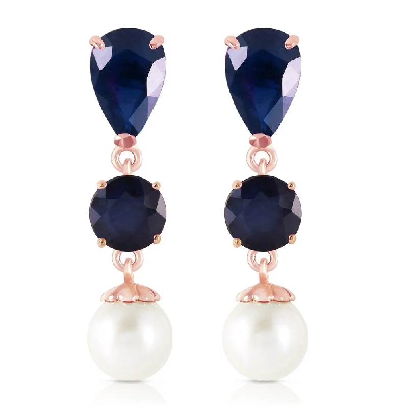 minimalist curve peak earrings-14K Solid Rose Gold Chandelier Earrings with Sapphires & pearls