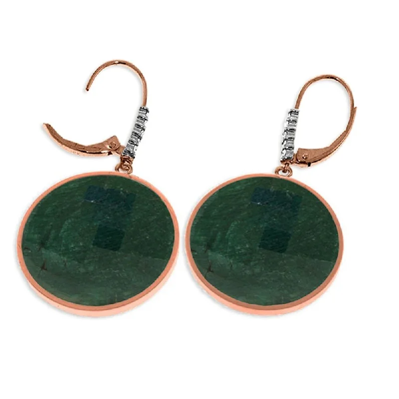 artisan-crafted silver earrings-14K Solid Rose Gold Diamonds Leverback Earrings with Round Emerald Color Corundum