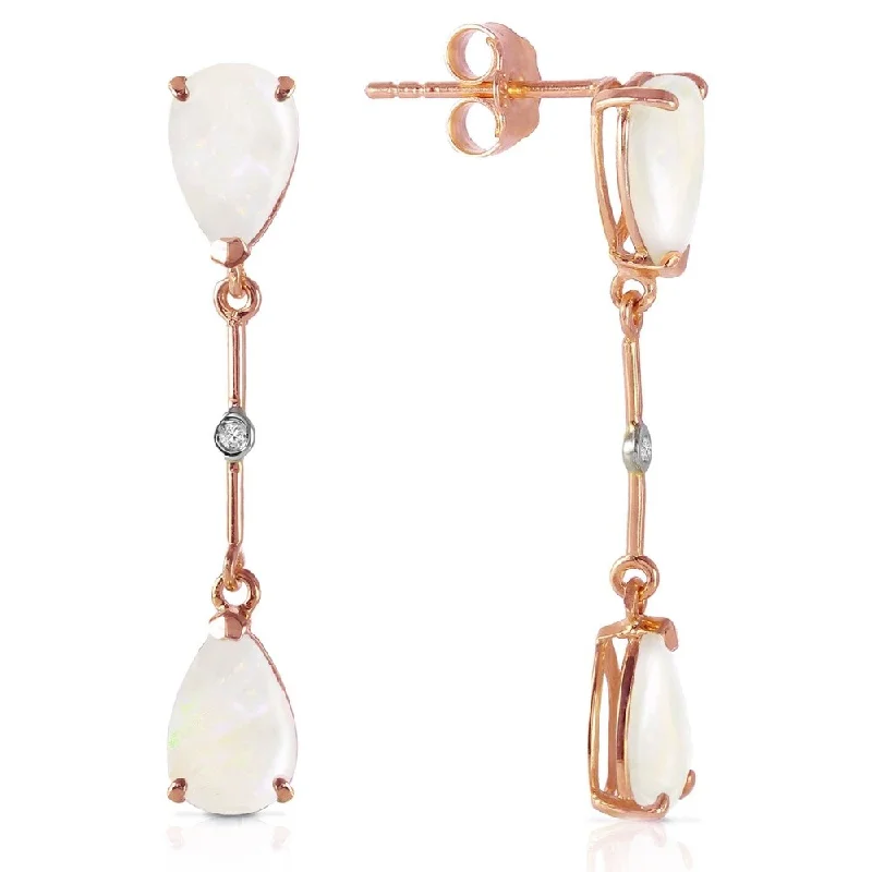 modern layered emerald earrings-14K Solid Rose Gold Diamonds & Opals Dangling Earrings