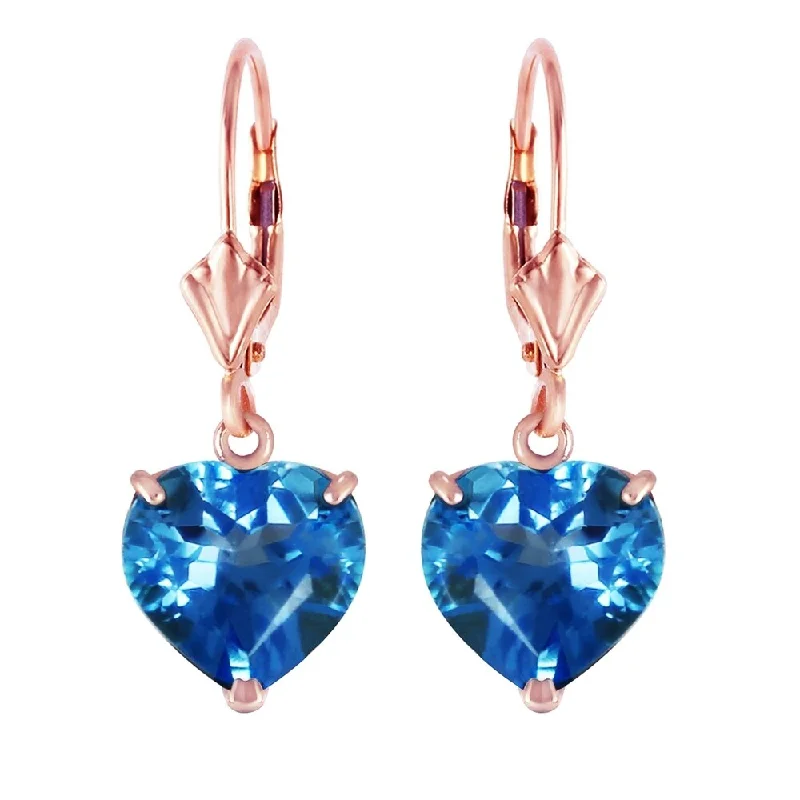 modern contoured drop earrings-14K Solid Rose Gold Leverback Earrings Natural 10mm Heart Blue Topaz