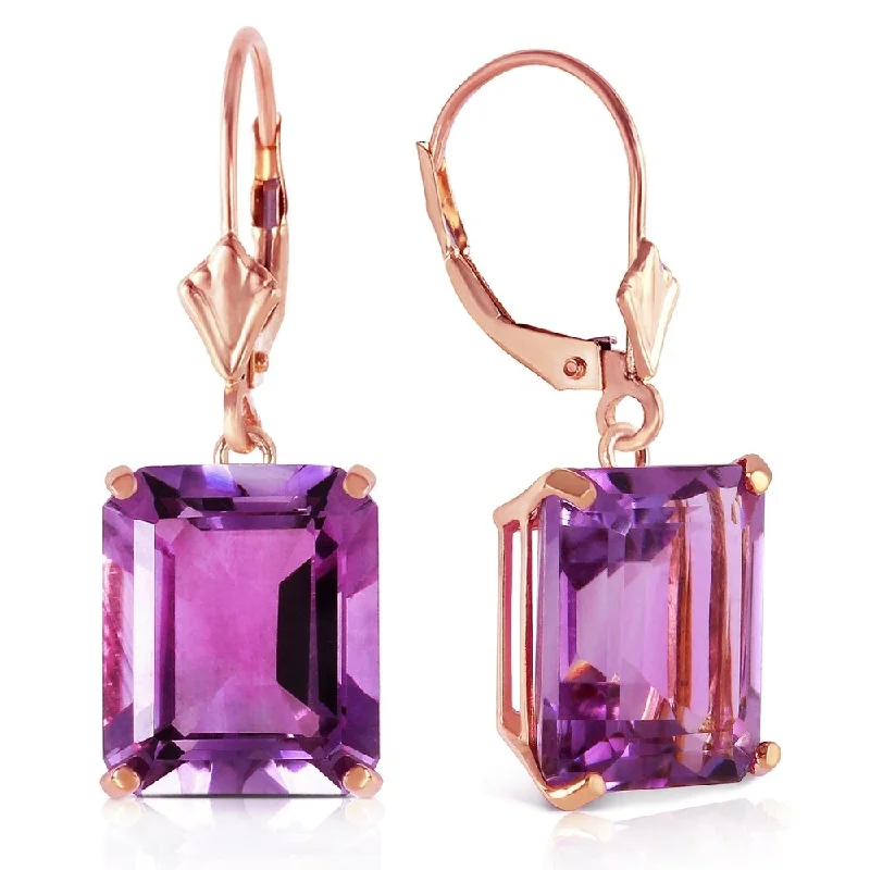 tarnished gold hoop earrings-14K Solid Rose Gold Leverback Earrings with Amethyst