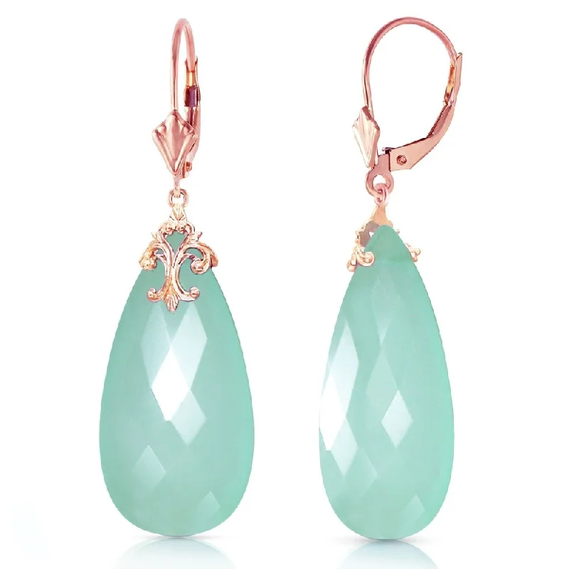 modern sleek ridge summit earrings-14K Solid Rose Gold Leverback Earrings with Briolette 31x16 mm Mint Green Chalcedony