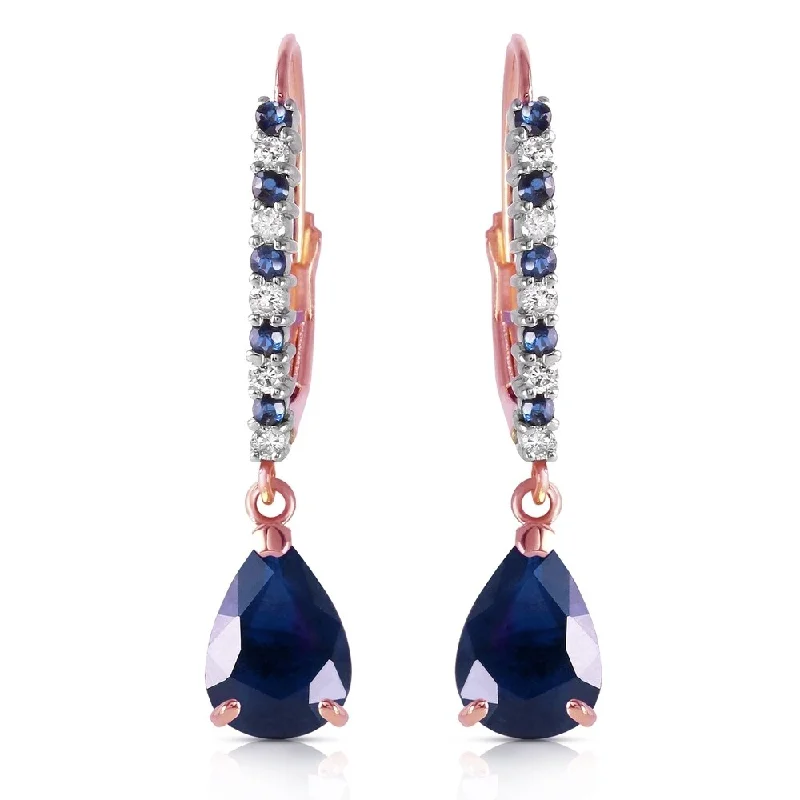 minimalist slope summit earrings-14K Solid Rose Gold Leverback Earrings with Natural Diamonds & Sapphires