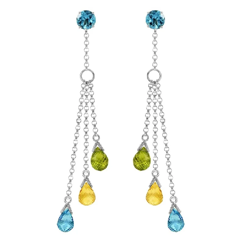 art deco amethyst earrings-14K Solid White Gold Chandelier Earrings with Blue Topaz, Citrines & Peridots