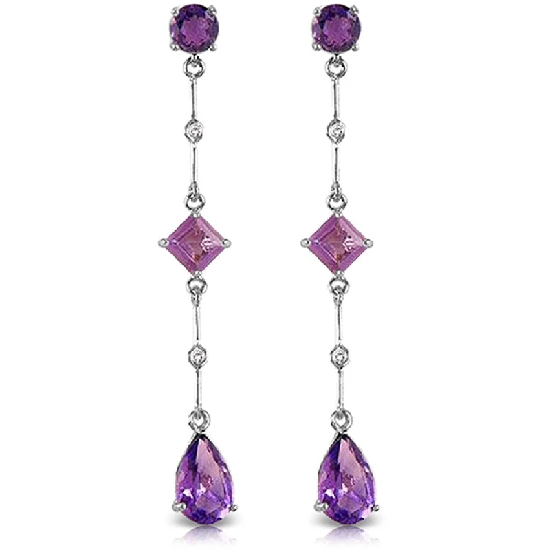 tarnished gold stack earrings-14K Solid White Gold Chandelier Earrings with Diamonds & Amethysts