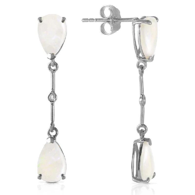 tarnished gold hoop earrings-14K Solid White Gold Diamonds & Opals Dangling Earrings