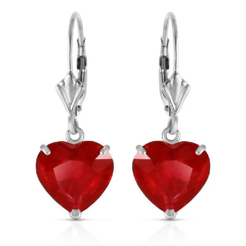 bold sapphire summit peak earrings-14K Solid White Gold Leverback Earrings Natural 10mm Heart rubyes