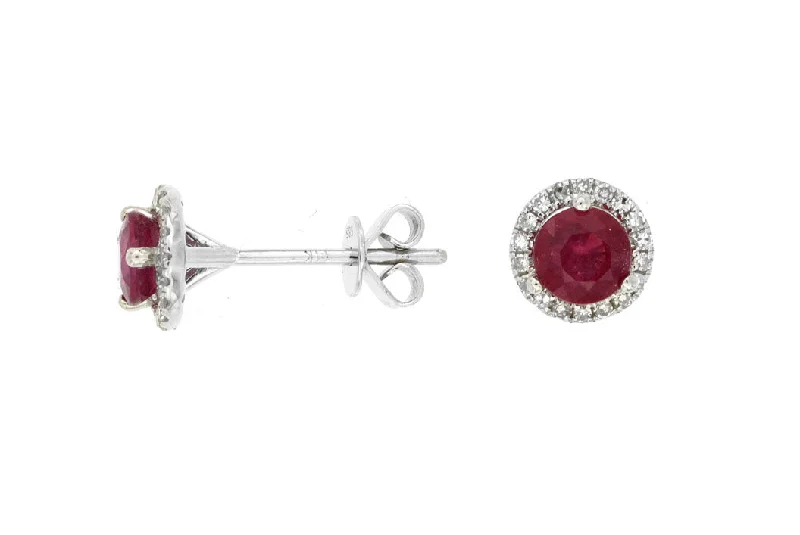 art deco sapphire earrings-14K White Gold .14ctw Diamond and .80ctw Ruby Earrings (94953)