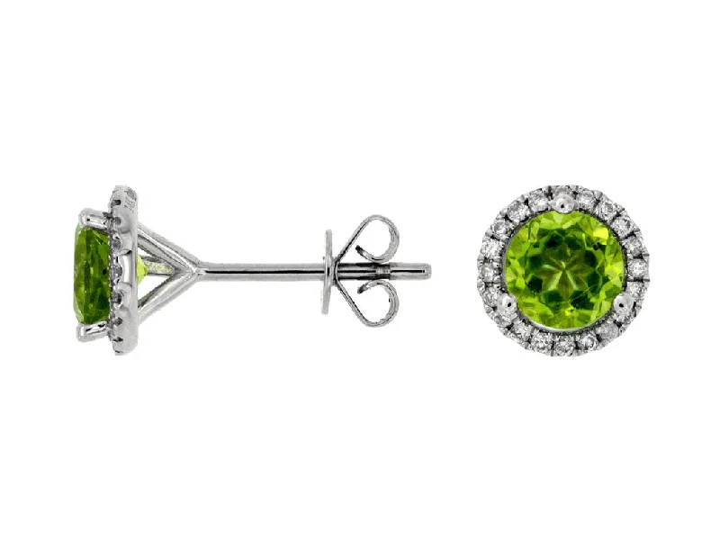 minimalist peak crest earrings-14K White Gold .16ctw Diamond and .1.50ctw Peridot earrings (98924)