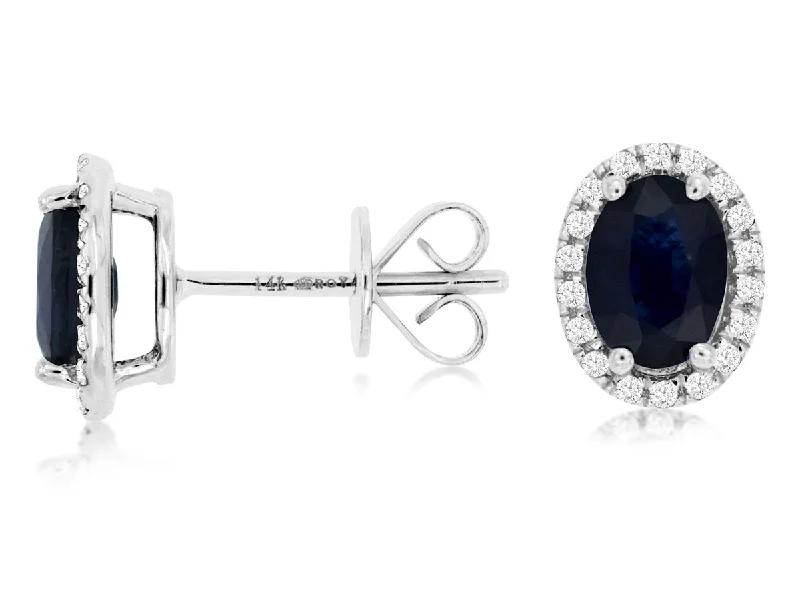 bohemian crest peak earrings-14K White Gold .19ctw Diamond and 2ctw Oval Sapphire Earrings (97924)