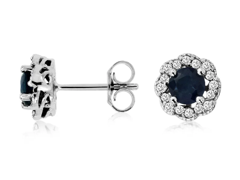 bold topaz summit peak earrings-14K White Gold .20ctw Diamond and .90ctw Sapphire Halo Earrings (97922)