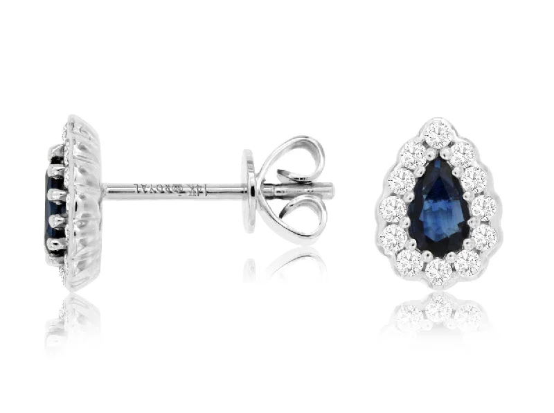 bold sapphire summit peak earrings-14K White Gold .21ctw Diamond and .56ctw Pear Shape Sapphire Earrings (97925)