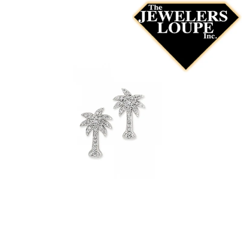 matte bronze tier earrings-14K White Gold .26ctw Diamond Palmetto Tree Stud Earrings (98667)