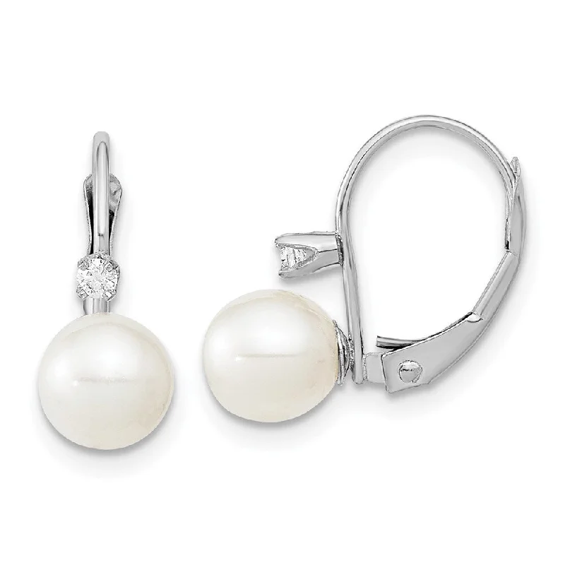 gothic-inspired bat talon earrings-14K White Gold 6-7mm Round White FWC Pearl .06ct. Dia. Earrings