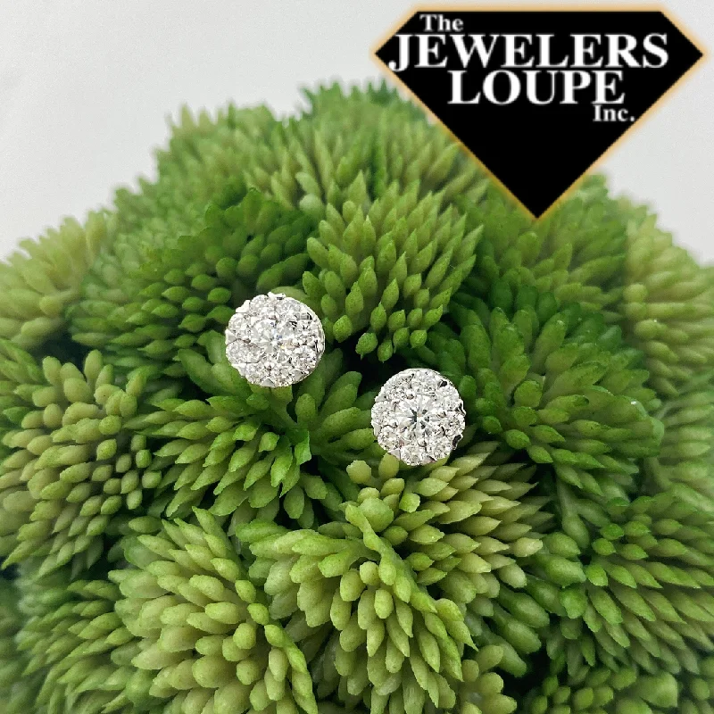 radiant trillion-cut stud earrings-14K White Gold .72ctw Diamond Halo Earrings (93606)