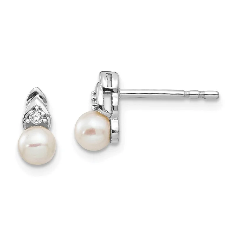 artisan-crafted silver earrings-14k White Gold Genuine Cultured Pearl Diamond (L-9 mm, W-4 mm)