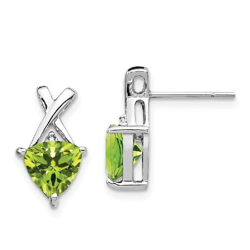 adjustable willow summit earrings-14k White Gold Green Peridot and White Gemstone Trillion Drop Dangle Earrings (L-15 mm, W-8 mm)