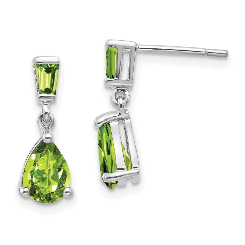 vintage-style amethyst earrings-14k White Gold Peridot Dangle Earrings (L-18 mm, W-5 mm)