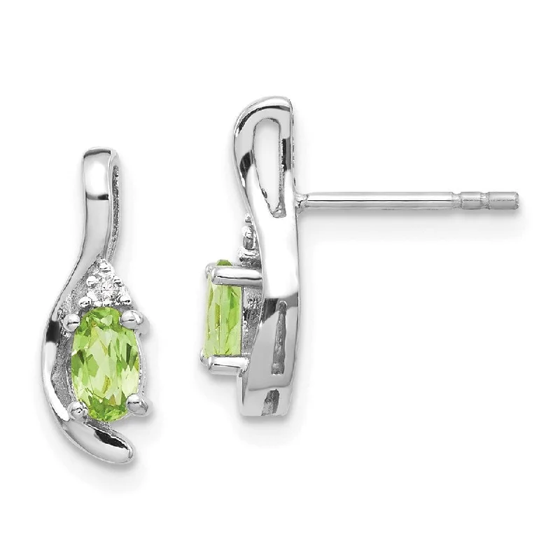 elegant tantalum drop earrings-14k White Gold Peridot Diamond (L-14 mm, W-5 mm)