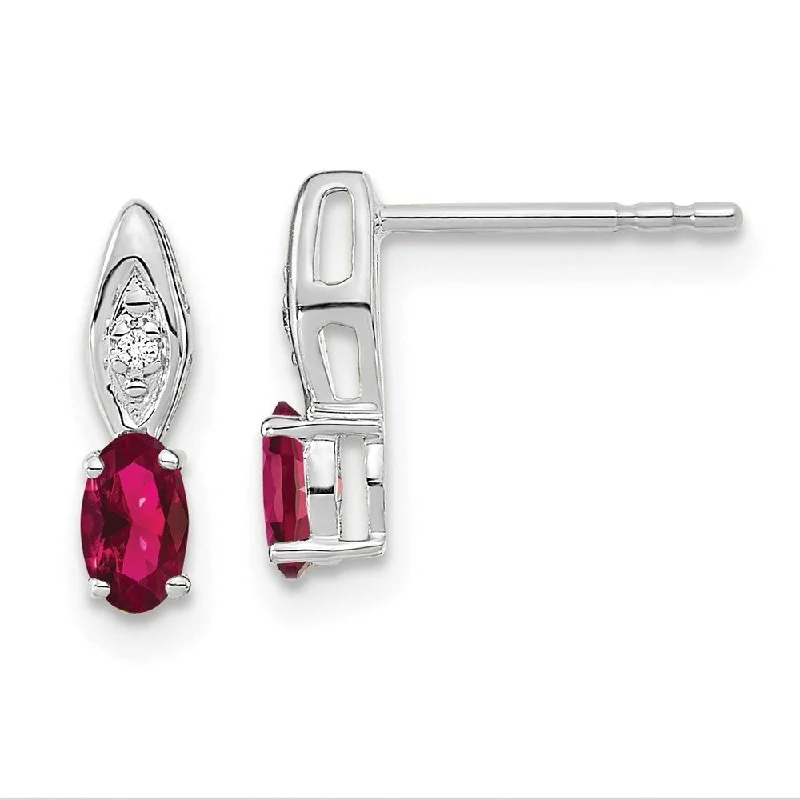 bold pentagonal topaz earrings-14k White Gold Ruby Diamond (L-12 mm, W-3 mm)