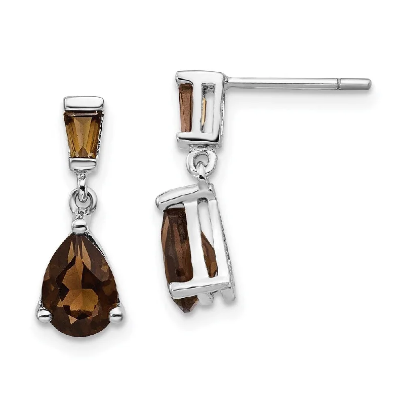 modern sleek ridge summit earrings-14k White Gold smoky Quartz Drop Dangle Earring (L-18 mm, W-5 mm)