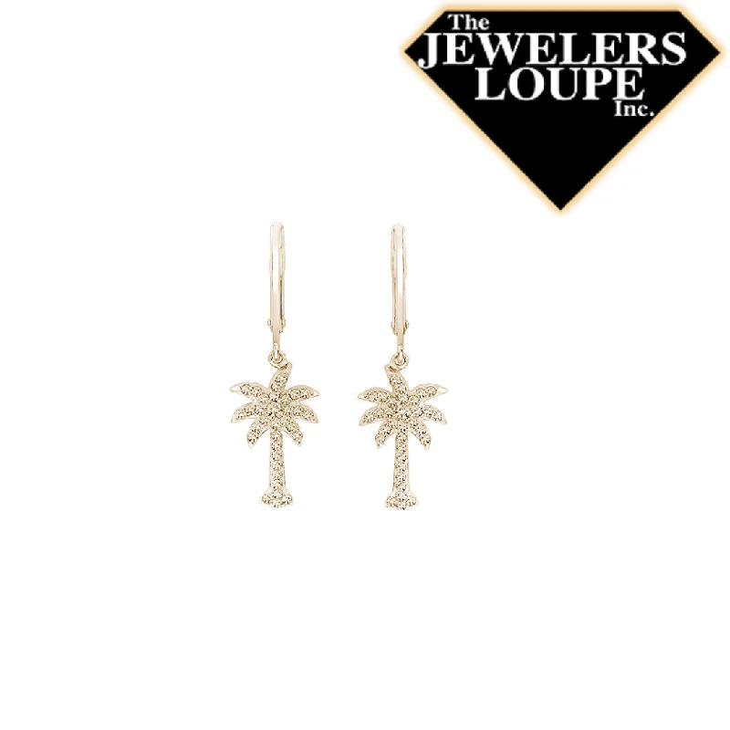 nature-themed crest peak earrings-14K Yellow Gold .24ctw Diamond Palmetto Tree Leverback Earrings (95090)