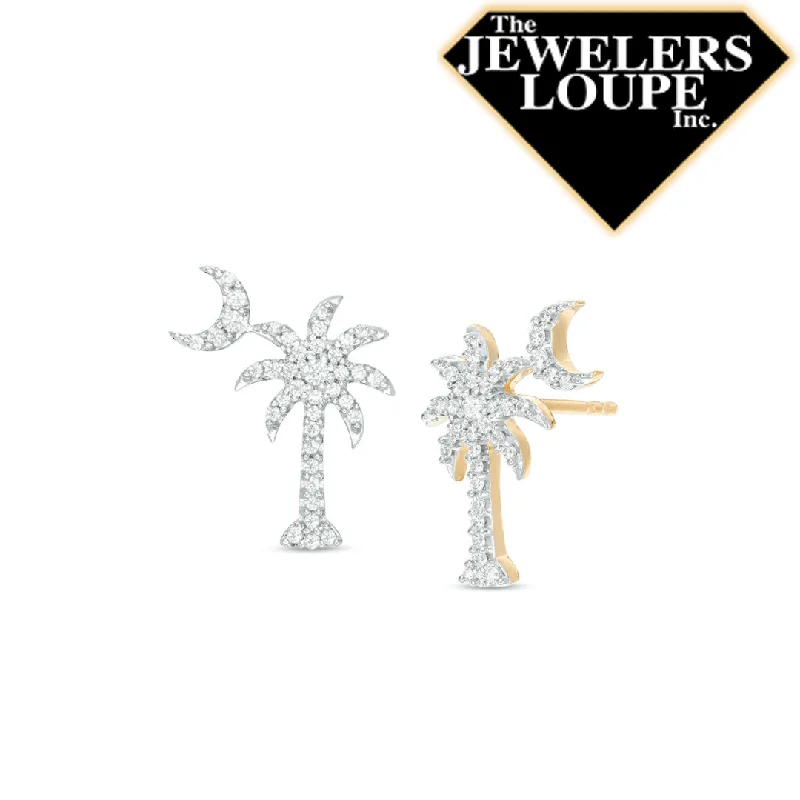 bohemian peak summit earrings-14K Yellow Gold .27ctw Diamond Palmetto Tree and Moon Stud Earrings (93648)