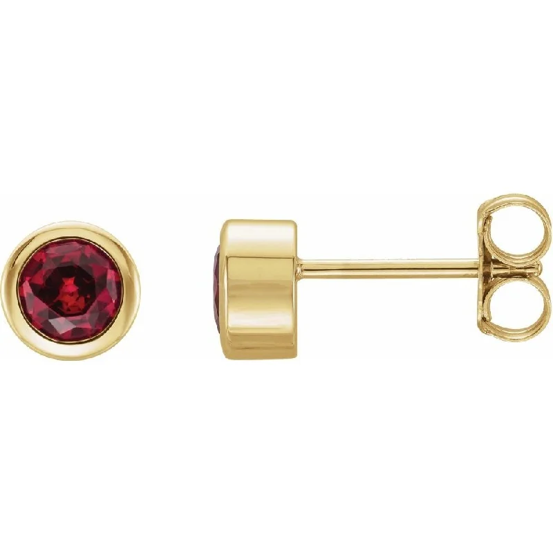 boho-inspired amethyst earrings-14k Yellow Gold 4 mm Round Chatham Created Ruby Earring for Women