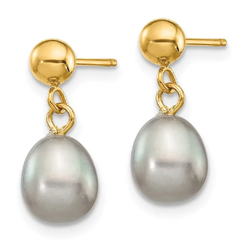 bold pentagonal topaz earrings-14k Yellow Gold 6-7mm Grey Pearl Dangle Earrings (L-13 mm, W-6.5 mm)