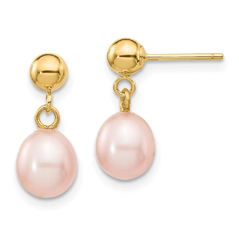 raw opal cluster earrings-14k Yellow Gold 6-7mm Pink Pearl Dangle Earrings (L-15 mm, W-6.5 mm)