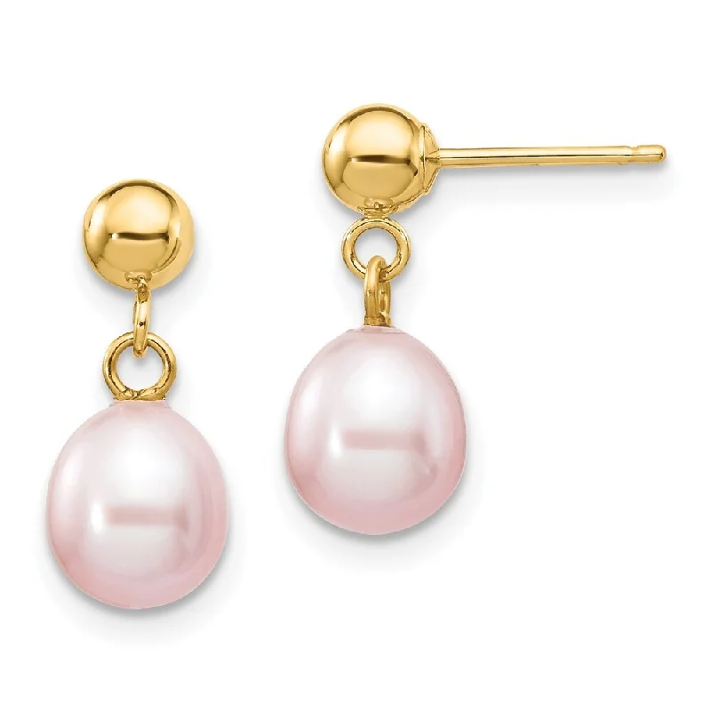 bold opal summit peak earrings-14k Yellow Gold 6-7mm Purple Pearl Dangle Earrings (L-15 mm, W-6.5 mm)