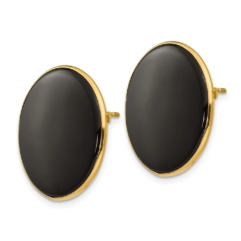 inscribed eternity stud earrings-14k Yellow Gold Black Onyx Earrings (L-21 mm, W-21 mm)