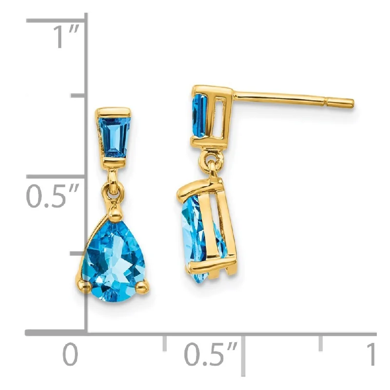 bohemian peak summit earrings-14k Yellow Gold Blue Gemstone Dangle Earrings (L-15 mm, W-5 mm)