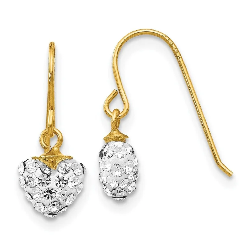 matte bronze tier earrings-14k Yellow Gold Crystal Heart Dangle Earrings (L-15 mm, W-7 mm)