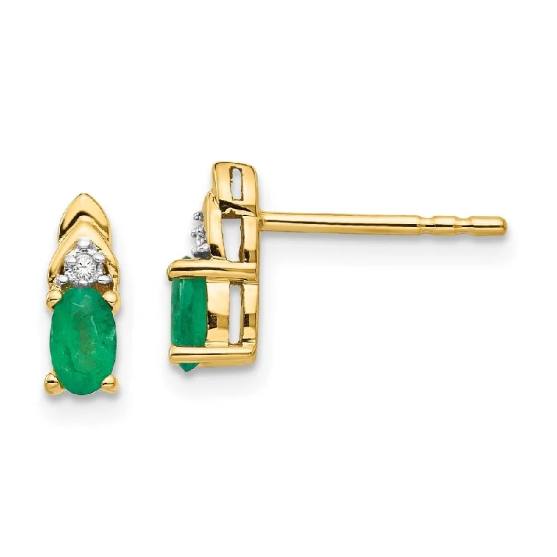 floral-inspired jade earrings-14k Yellow Gold Diamond And Gemstone Earrings (L-9 mm, W-4 mm)