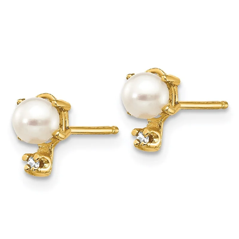 vintage-inspired emerald earrings-14k Yellow Gold Diamond & Cultured Pearl Earrings (L-7 mm, W-3 mm)