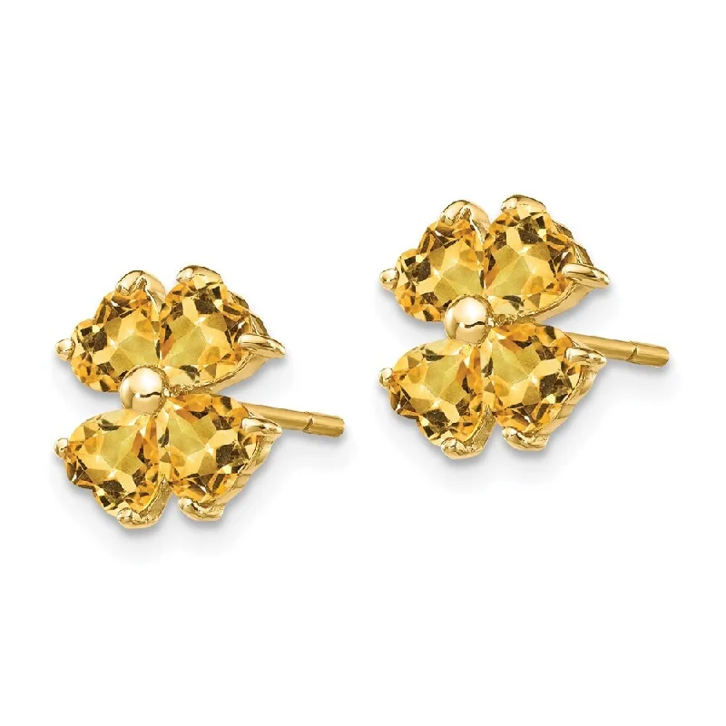 gothic-inspired wolf claw earrings-14k Yellow Gold Heart-shaped Citrine Flower Earrings (L-9 mm, W-9 mm)