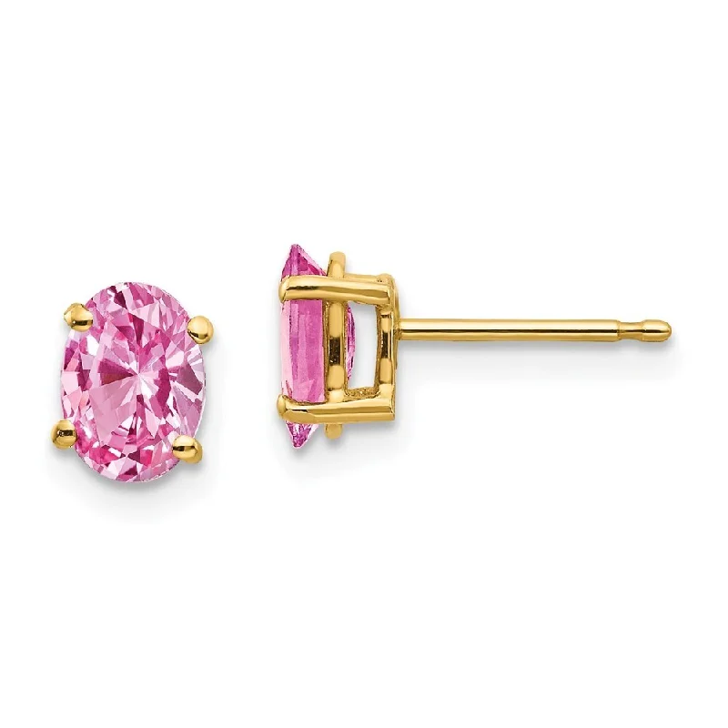 art deco sapphire earrings-14k Yellow Gold Pink Gemstone Earrings (L-7 mm, W-5 mm)