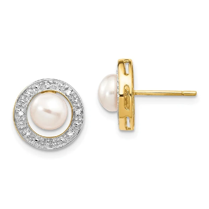 modern prong-set ruby earrings-14k Yellow Gold plated 5-6mm Cultured Pearl And Diamond Earrings (L-10 mm, W-10 mm)