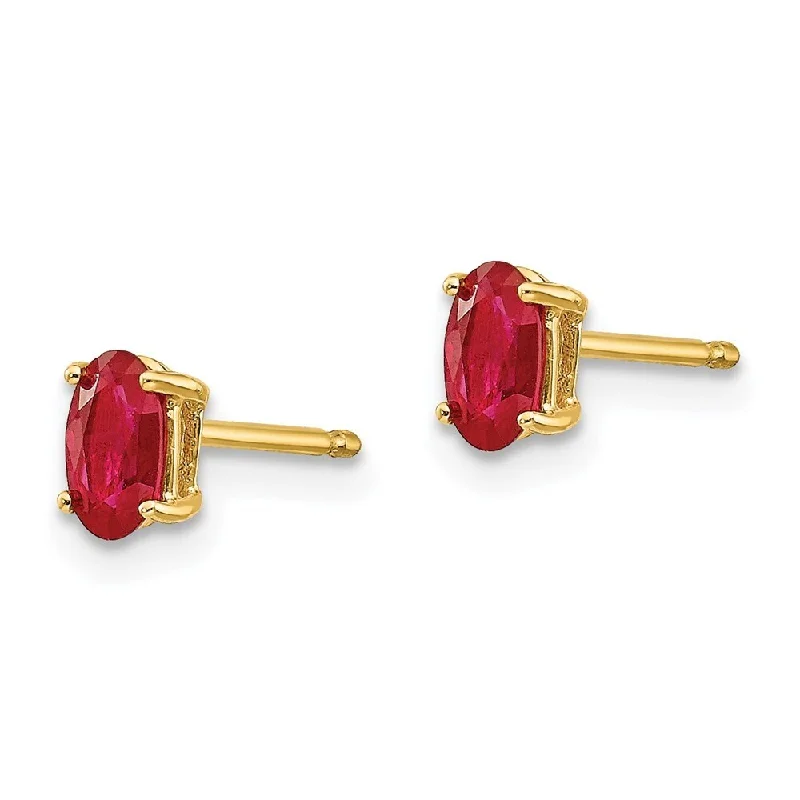 vintage-inspired emerald earrings-14k Yellow Gold Ruby Earrings (L-5 mm, W-3 mm)