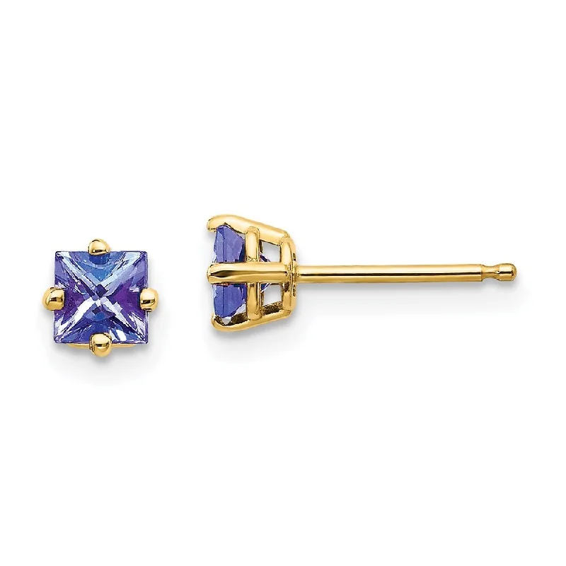 bold emerald summit peak earrings-14k Yellow Gold Tanzanite Earrings (L-4 mm, W-4 mm)