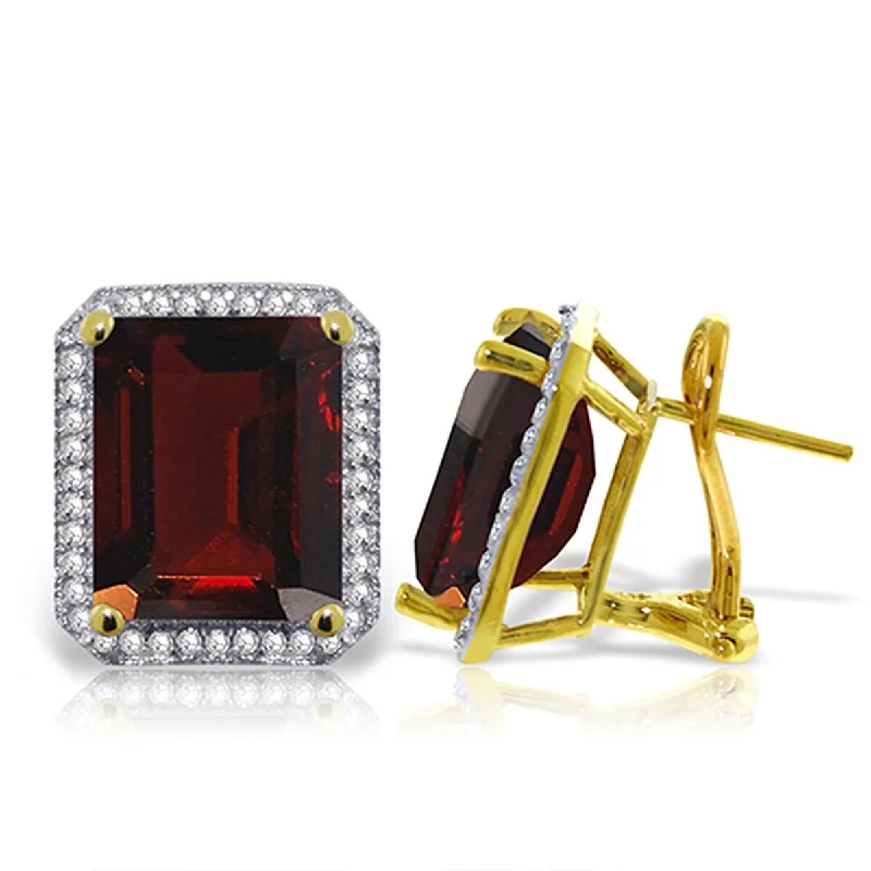 bohemian totem earrings-15.4 Carat 14K Solid Gold Natural Octagon Garnet Diamond Earrings