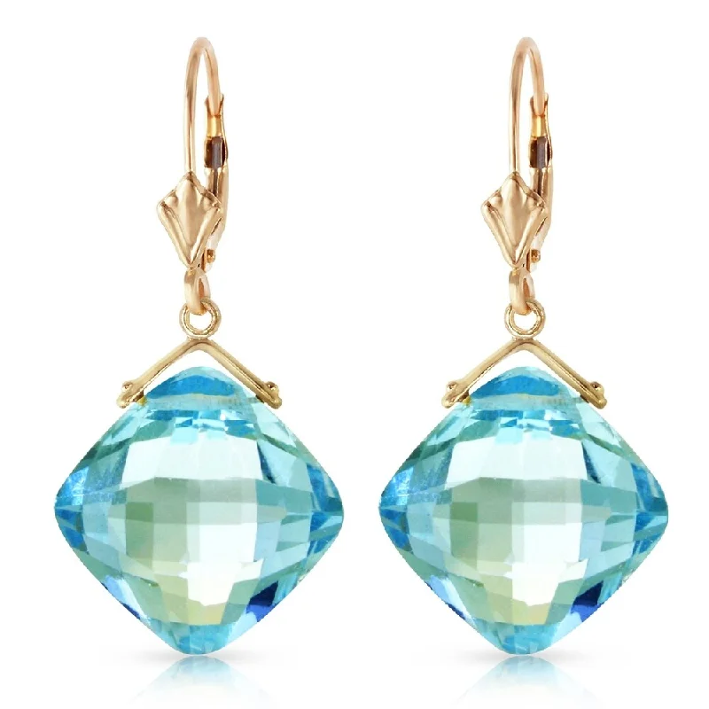 inscribed forever drop earrings-17.5 Carat 14K Solid Gold Leverback Earrings Checkerboard Cut Blue Topaz