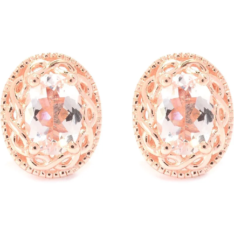 vintage-inspired emerald earrings-18k Rose Gold over Sterling Silver Oval-cut Morganite Stud Earrings