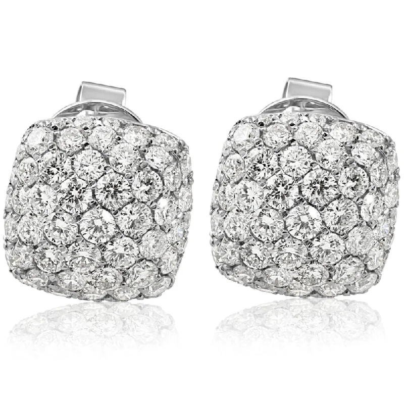 art deco opal earrings-18k White Gold 1.75CT Pave Cushion Hape Round Diamond Studs Earrings (E-F, VS1-VS2)