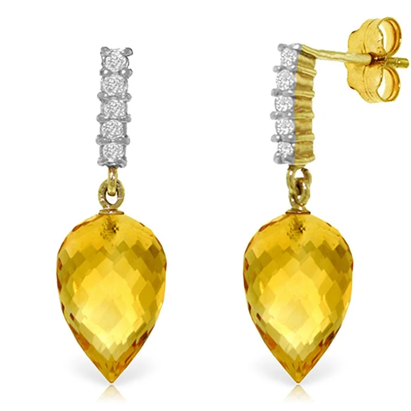 inscribed dynasty drop earrings-19.15 Carat 14K Solid Gold Gemstone Earrings Diamond Citrine