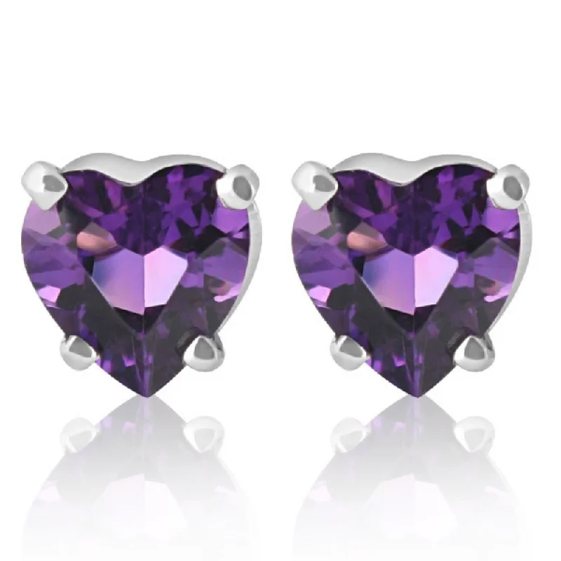 nature-themed ridge peak earrings-1ct Heart Shape Amethyst Studs Earrings in 14K, Yellow, Rose, or White Gold