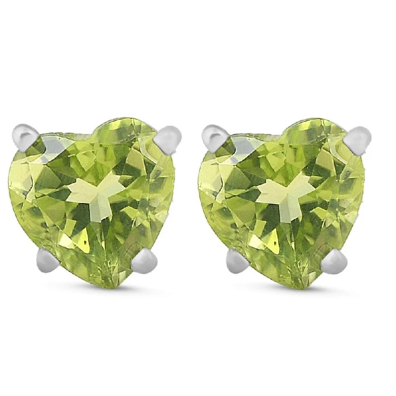 vintage-style emerald earrings-1ct Heart Shape Peridot Studs 14K White Gold